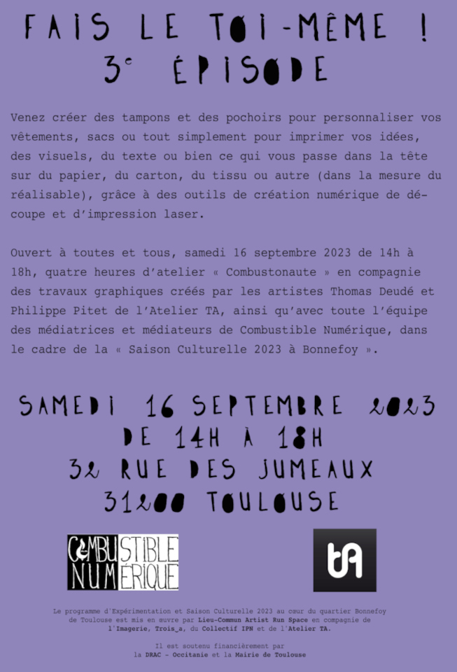 3ème épisode des ateliers "Fais le toi-même",